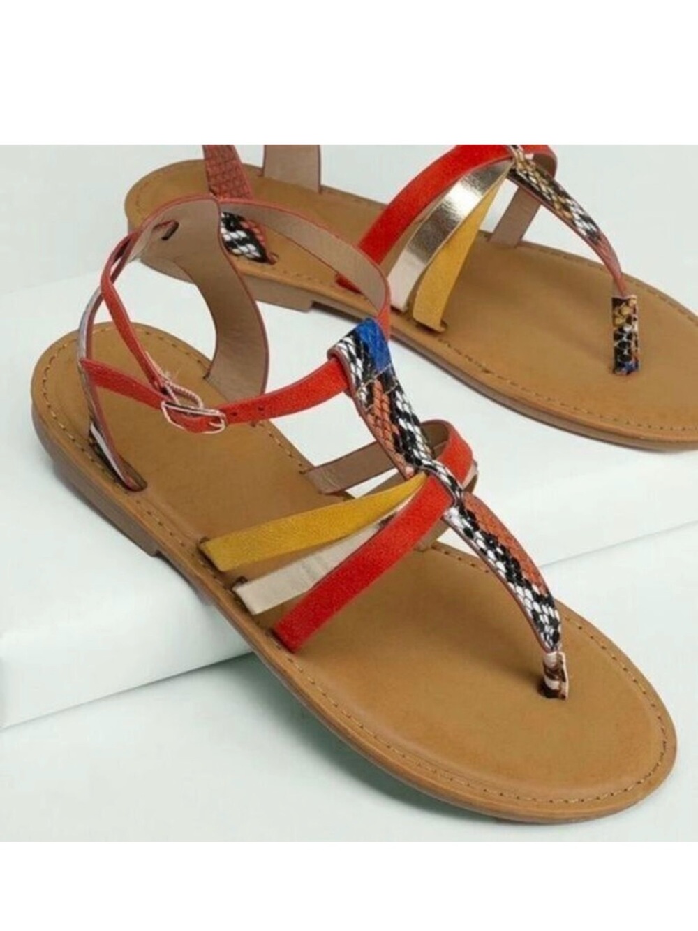 𝅺Lily Women’s Snakeprint Sandals sz 8 Orange NEW #bag DR